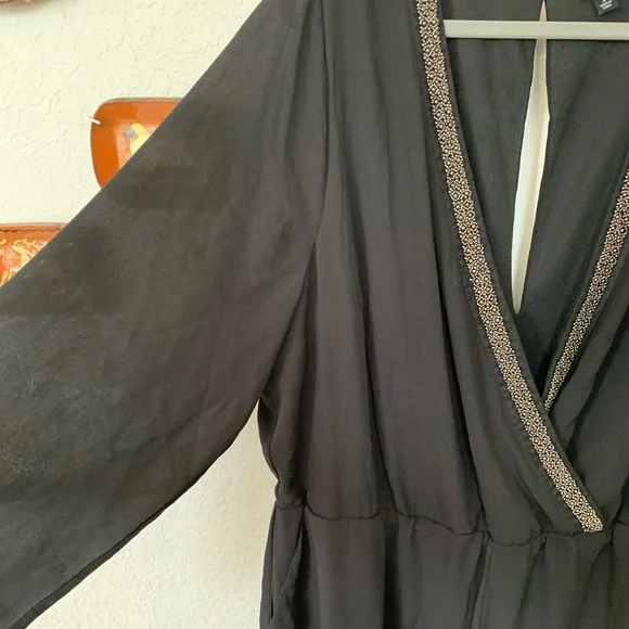 Torrid Black Crepe & Chiffon Romper with Gold Trim, Size 3 - Picture 4 of 6